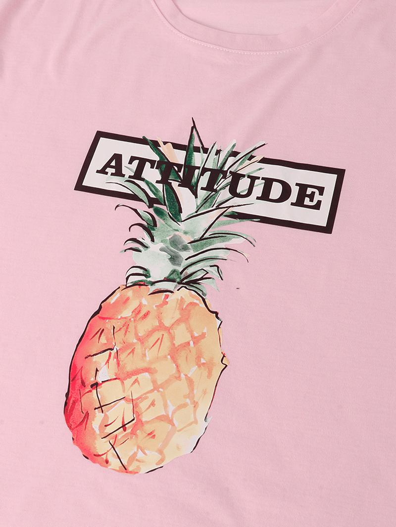 100% Bomull Brevtryck Ananasmönster Rosa Kortärmade Fritids-t-shirts