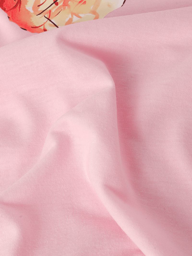 100% Bomull Brevtryck Ananasmönster Rosa Kortärmade Fritids-t-shirts