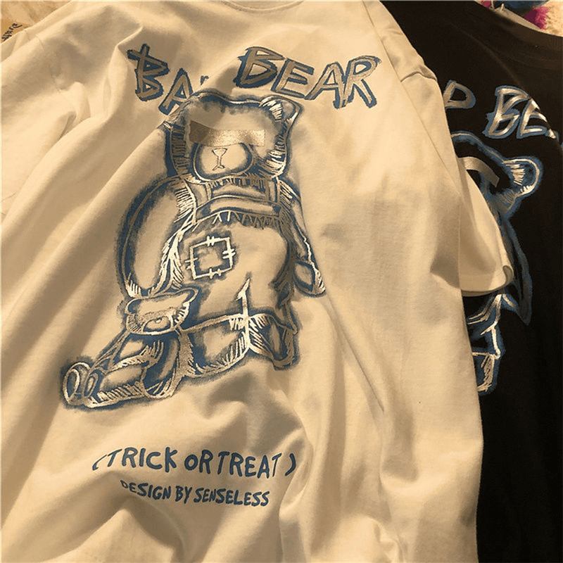 2023 Summer Ny Tide Brand Creative Graffiti Bear Med Tryck Kortärmad T-shirt Manlig Lös Halvärmad T-shirt Med Rund Hals