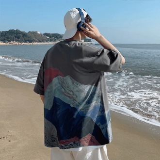 2023 Summer Super Fire Snow Mountain Med Tryck Kortärmad T-shirt Herr Tide Brand Street Hip-hop Halvärmad T-shirt