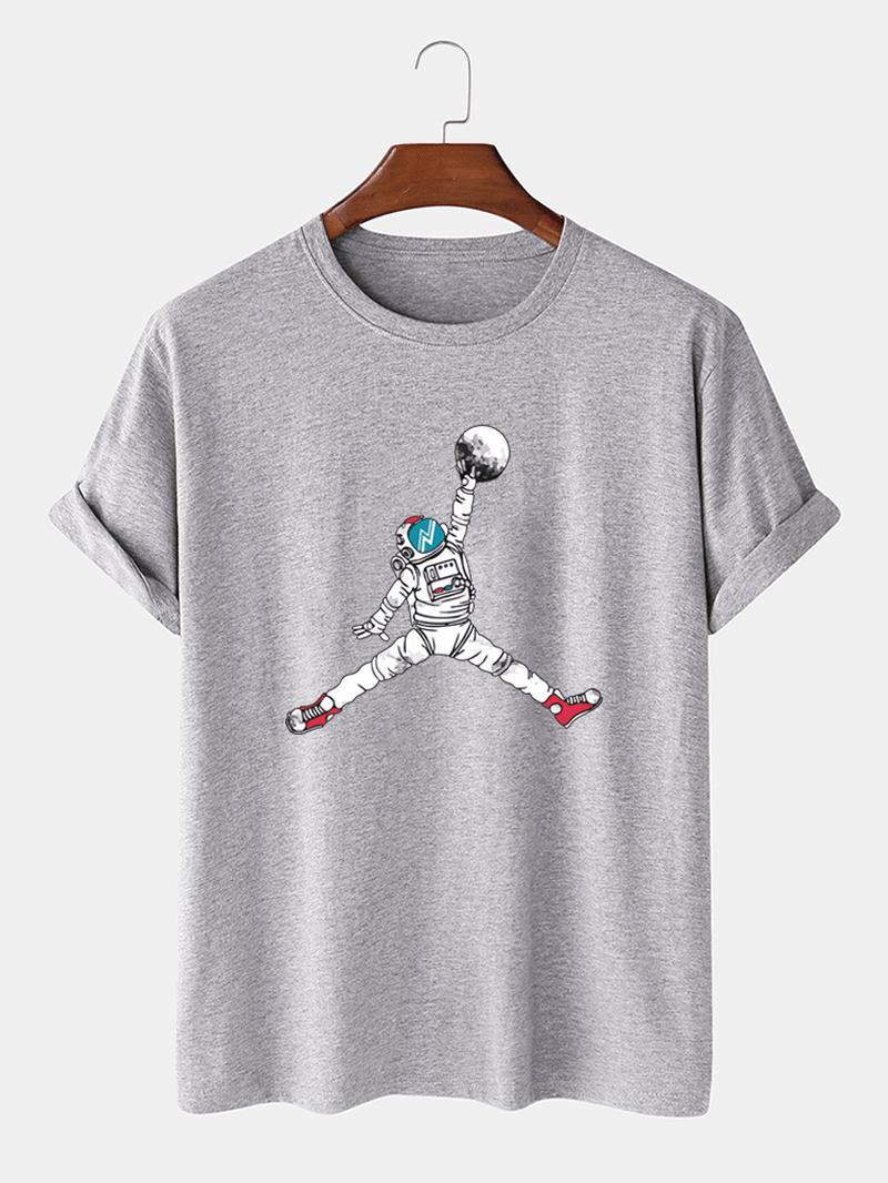 Astronaut Tecknad T-shirt Med Rund Hals Med Kort Ärm