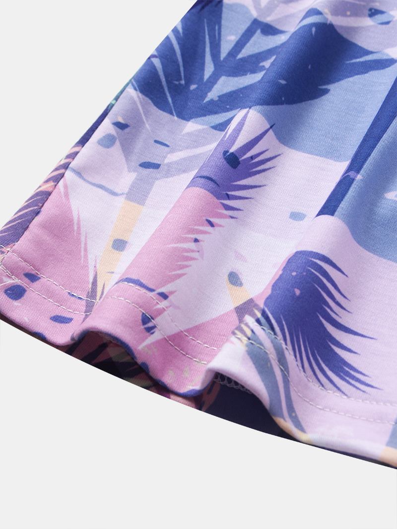 Bomull Herr Färgglada Tropiska Växtblad Med Tryck Holiday Kortärmade T-shirts