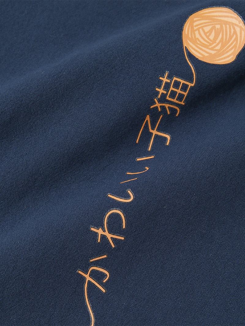 Bomull Söt Tecknad Kattmönster Text Med Tryck Kortärmad Casual T-shirt