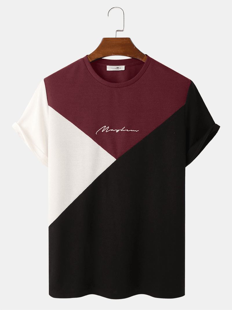 Broderi För Män Tricolor Vines Stickade Textur Kortärmade T-shirts