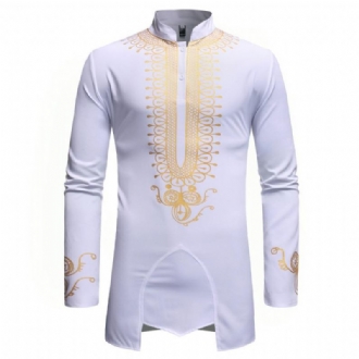 Bronzing Mönster Irregular Shirt För Män