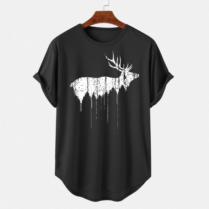 Christmas Herr Design Älgtryck Böjda Fåll Kortärmade T-shirts