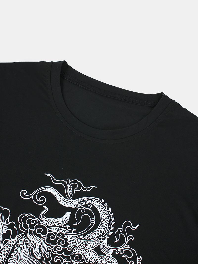 Draketryck För Män Andas Rund Hals Casual Kortärmade T-shirts