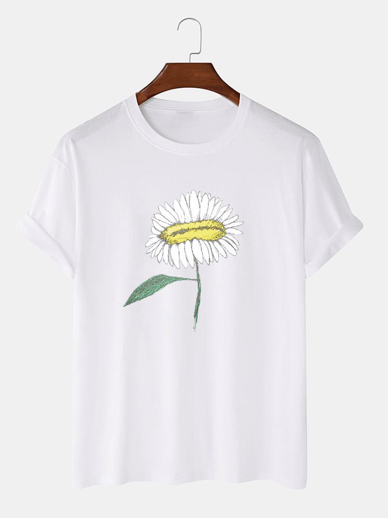 Handmålade Män Med Blommönster 100% Bomull O-halsad Kortärmad T-shirt