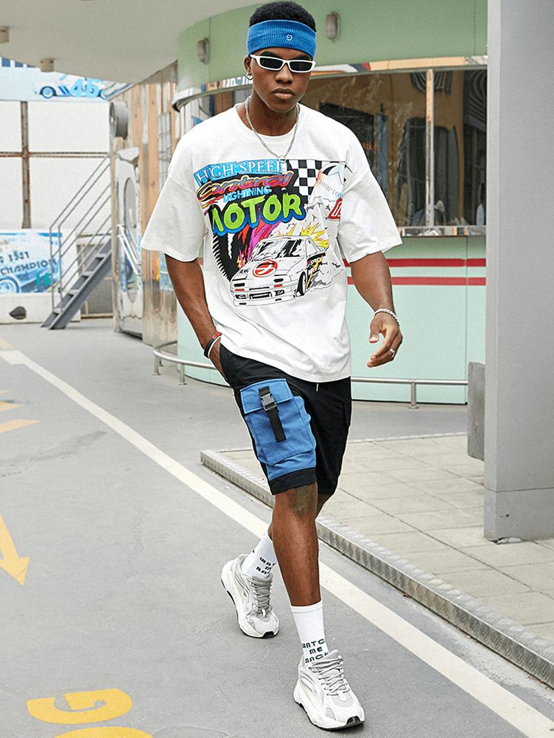 Herr 100% Bomull Biltryck Kortärmad T-shirt Med Rund Hals