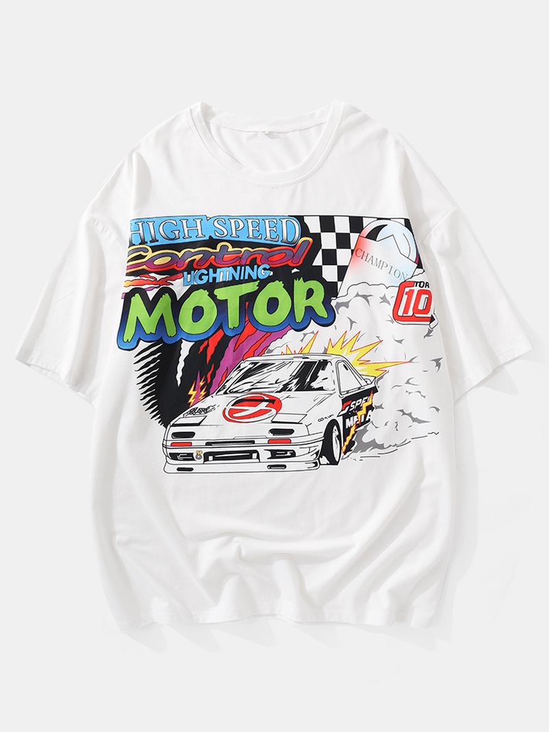 Herr 100% Bomull Biltryck Kortärmad T-shirt Med Rund Hals