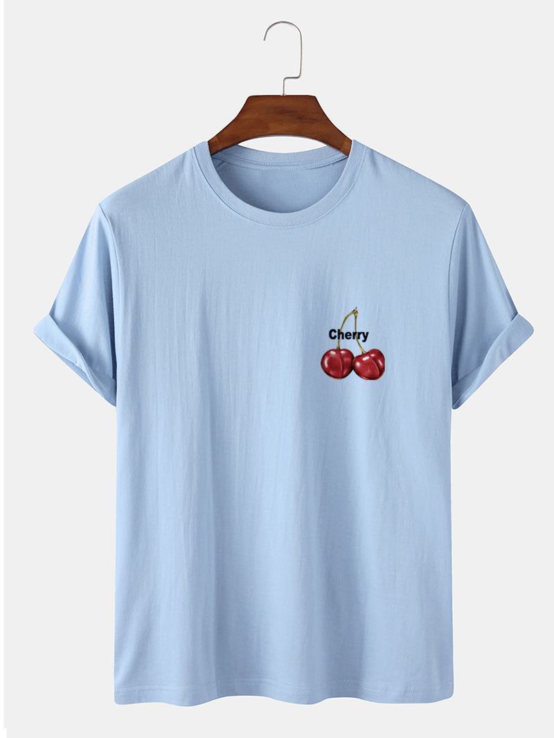 Herr 100% Bomull Körsbärsmönster Kortärmade T-shirts Med Brevtryck