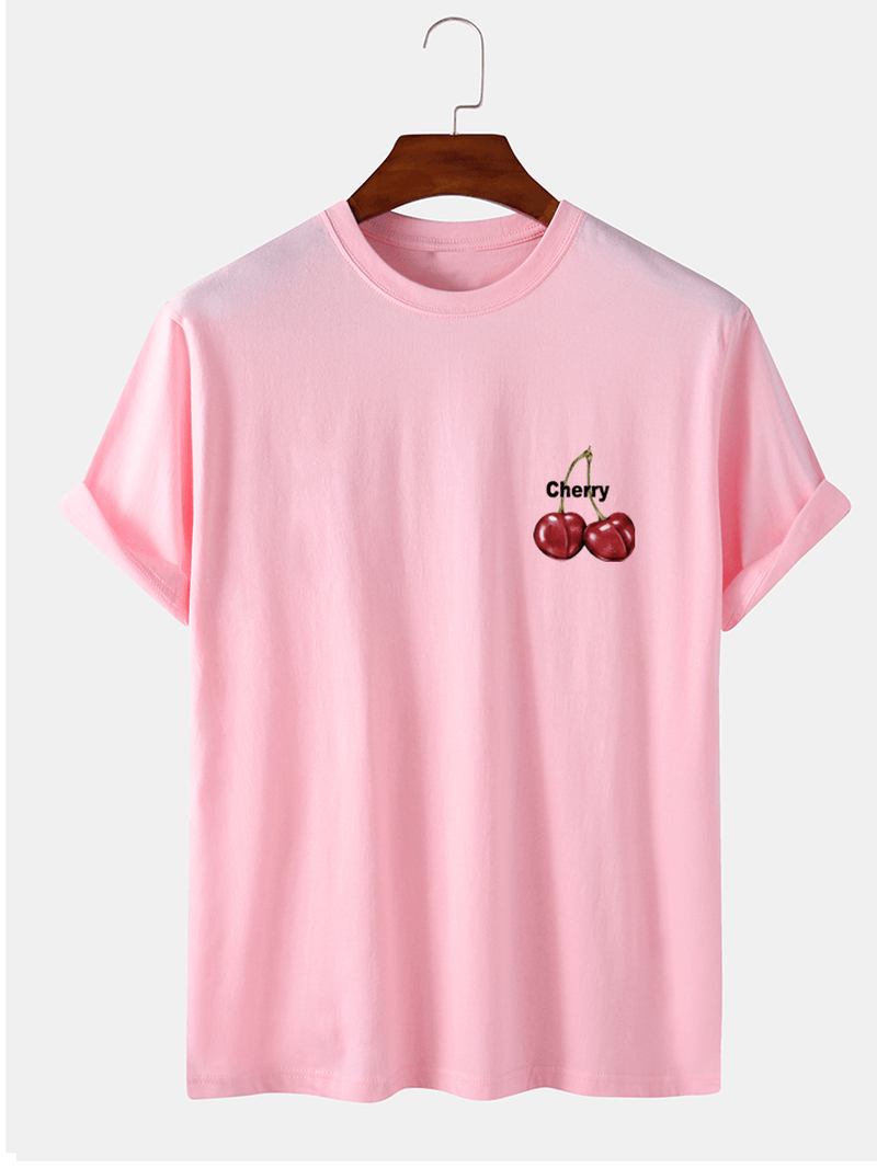 Herr 100% Bomull Körsbärsmönster Kortärmade T-shirts Med Brevtryck