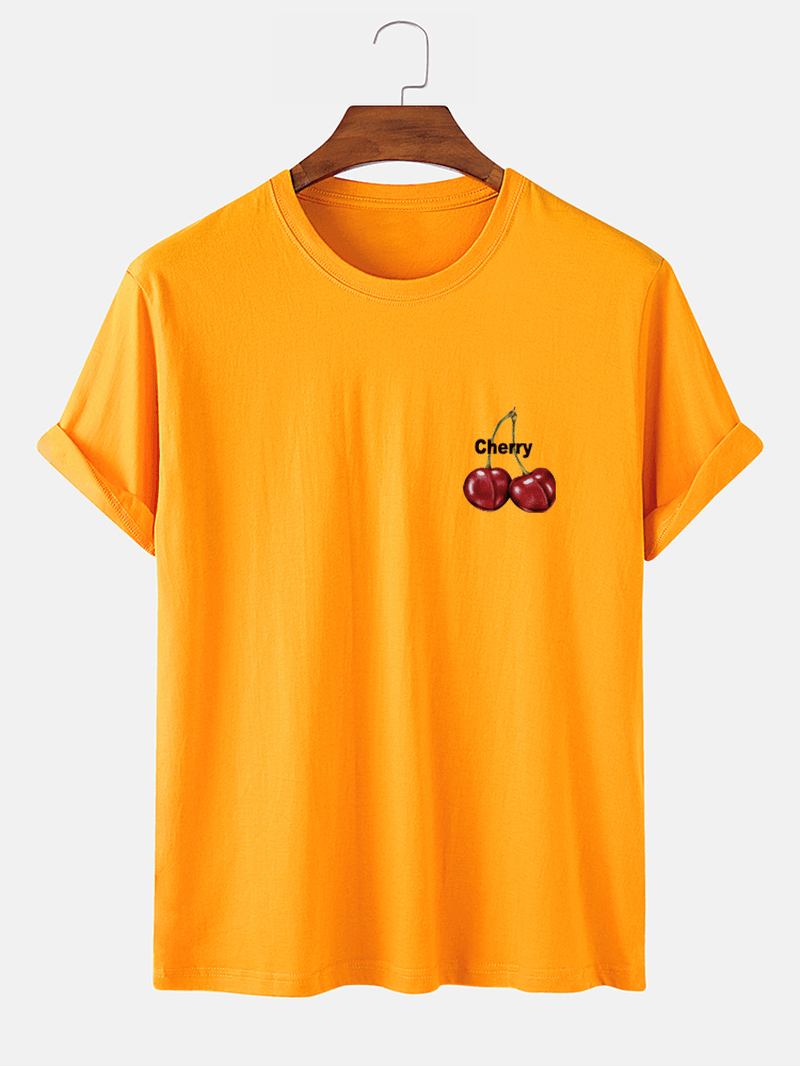 Herr 100% Bomull Körsbärsmönster Kortärmade T-shirts Med Brevtryck