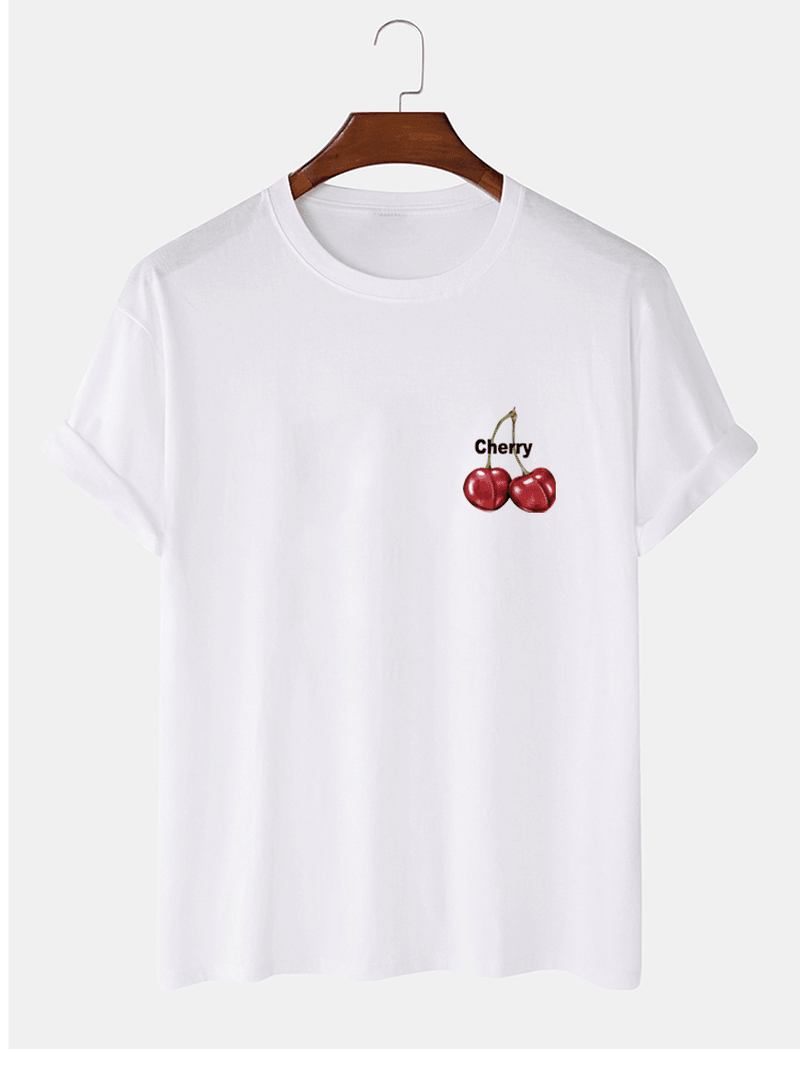 Herr 100% Bomull Körsbärsmönster Kortärmade T-shirts Med Brevtryck