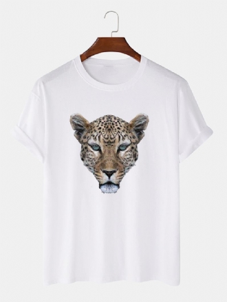 Herr 100% Bomull Leopard Head Med Tryck Crew Neck Kortärmade T-shirts