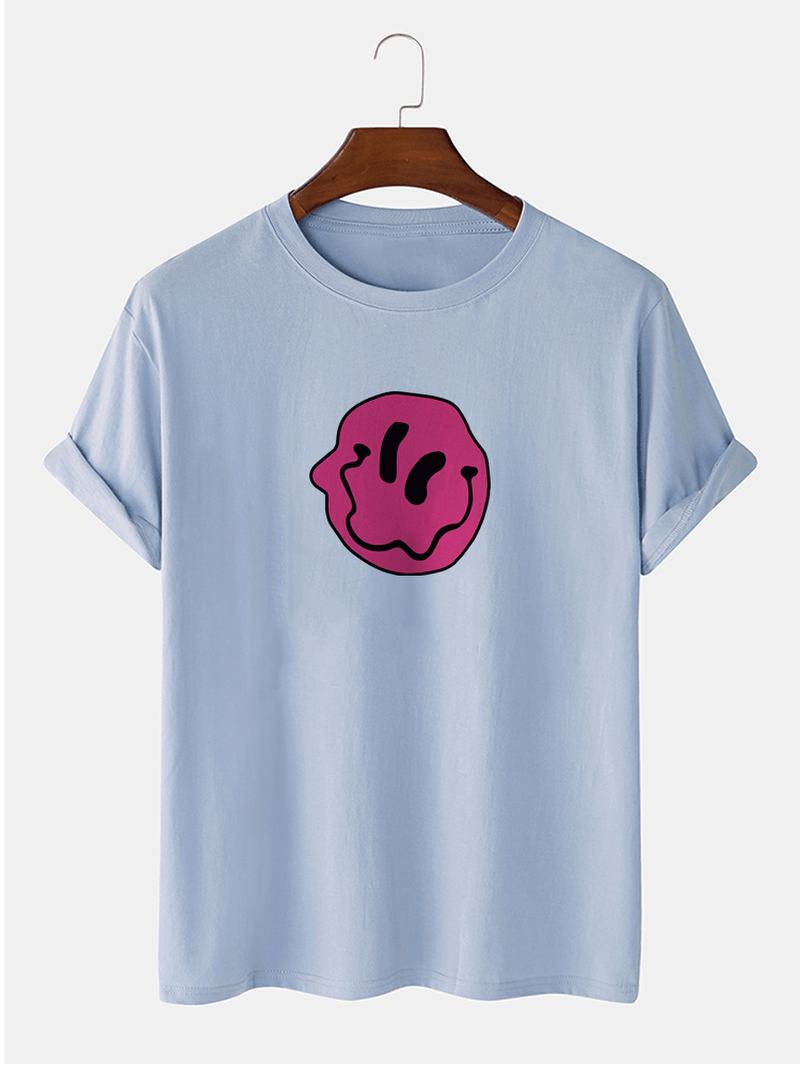 Herr 100% Bomull Smile Emojis Med Tryck Rundhalsad Kortärmad T-shirt