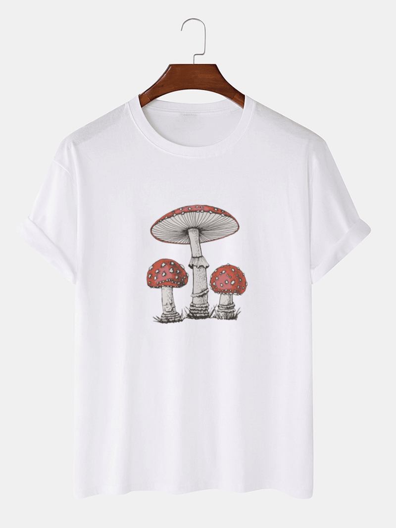 Herr 100% Bomull T-shirts Med Korta Ärmar Och Tecknade Svamptryck