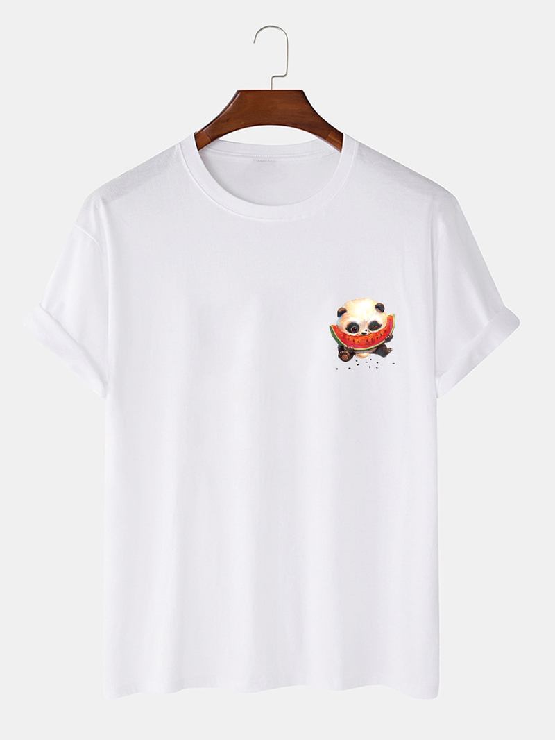 Herr 100% Bomull Tecknad Panda Tryckta Rundhalsade Kortärmade T-shirts