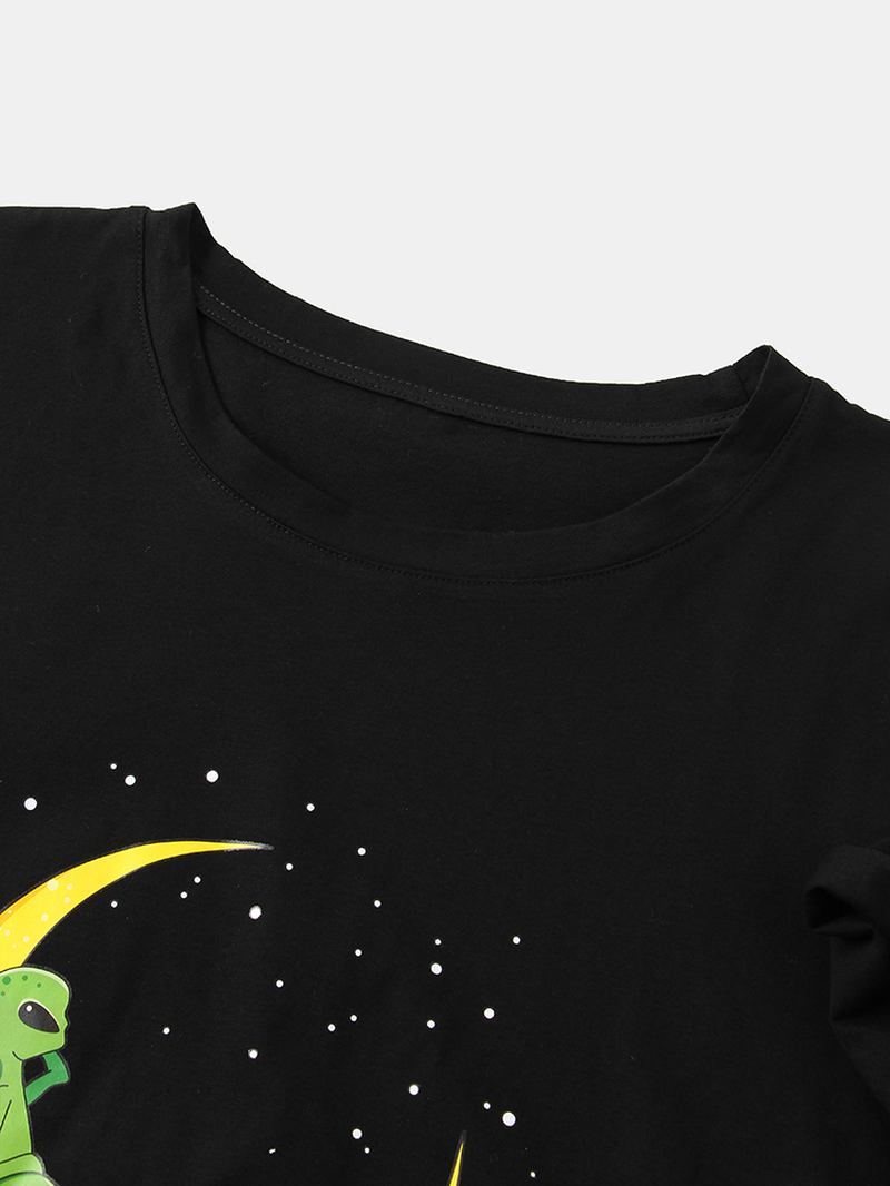 Herr Alien & Moon Med Tryck Kortärmad T-shirt I Bomull