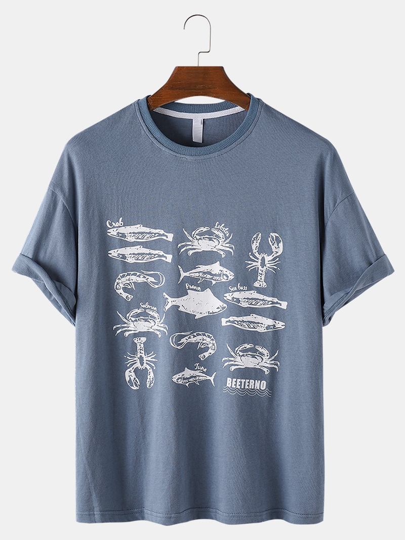 Herr Bomull Skaldjurstryck Casual & Andas T-shirts Med Rund Hals
