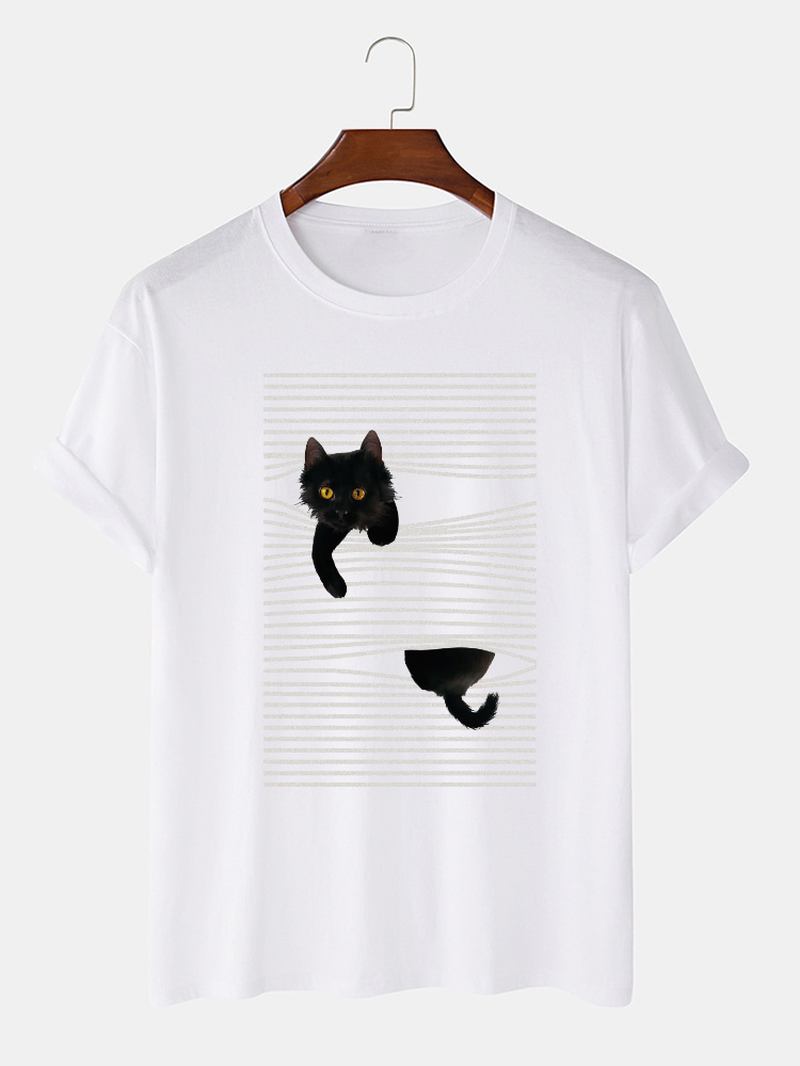 Herr Bomullslinje Och Tecknad Katttryck Med Korta Ärmar Söta T-shirts