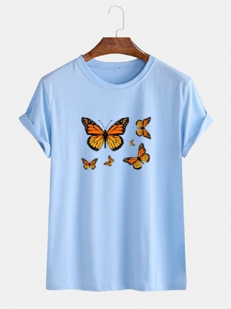 Herr Butterfly Med Tryck Crew Neck Kortärmade Andningsbara T-shirts