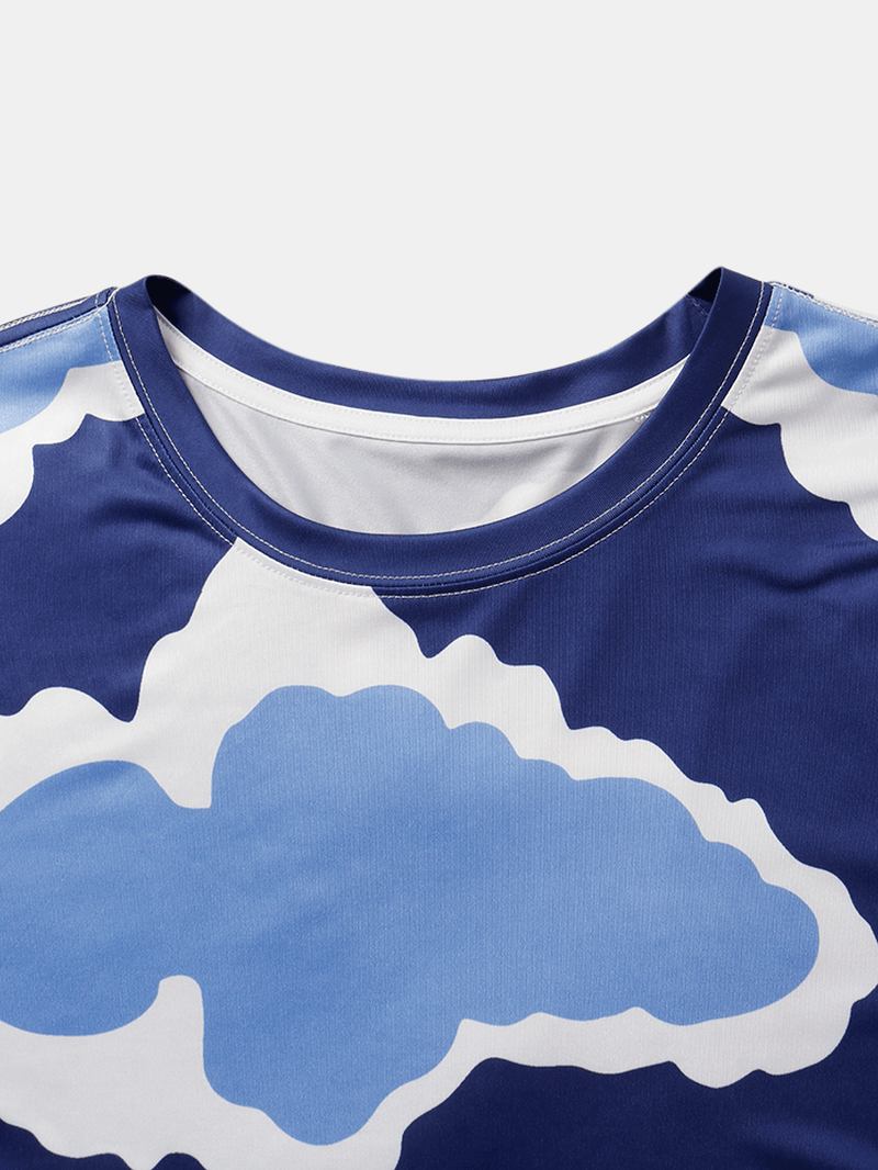 Herr Cloud Med Tryck Crew Neck Lös Semester Kortärmade T-shirts