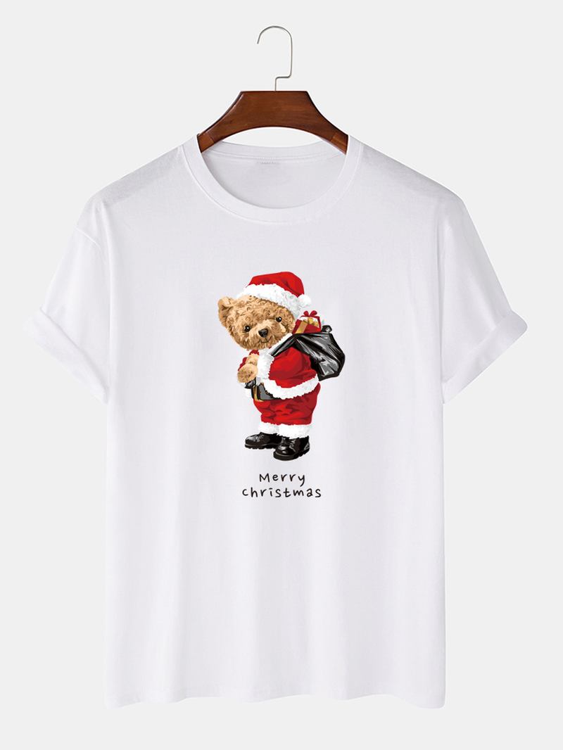 Herr Julbjörn Grafiskt Tryck O-hals Avslappnad Bomull T-shirt