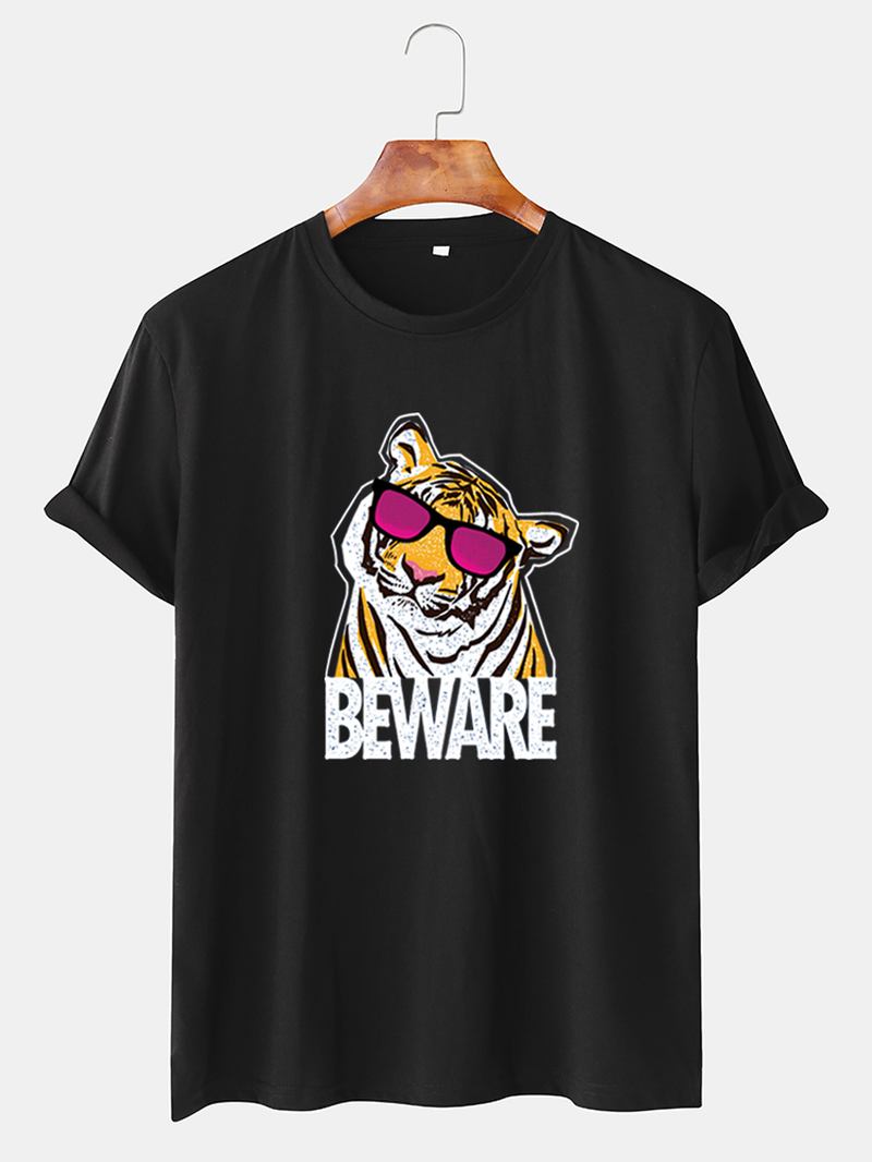 Herr Rolig Tecknad Cool Tiger Tryckta Andas Kortärmade T-shirts