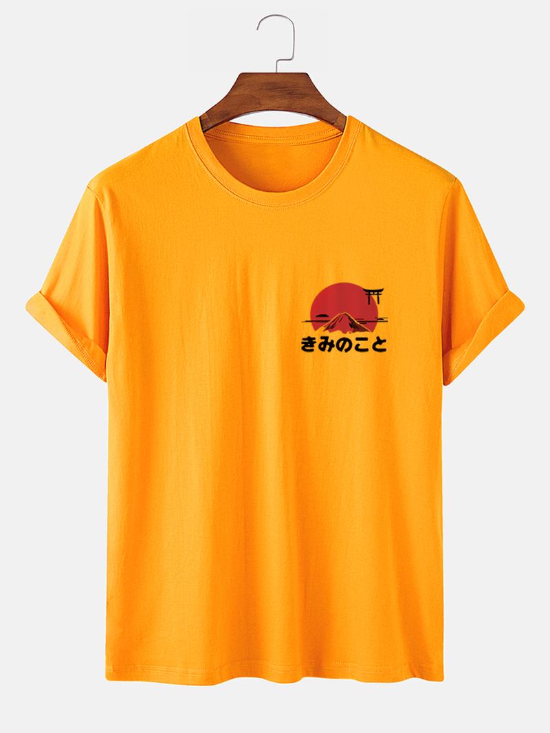 Herr Solmönster Etnisk Stil Texttryck Kortärmad T-shirt I 100% Bomull