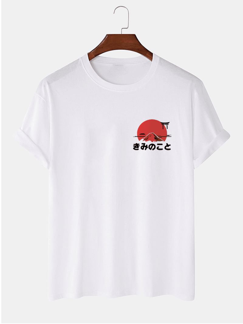 Herr Solmönster Etnisk Stil Texttryck Kortärmad T-shirt I 100% Bomull