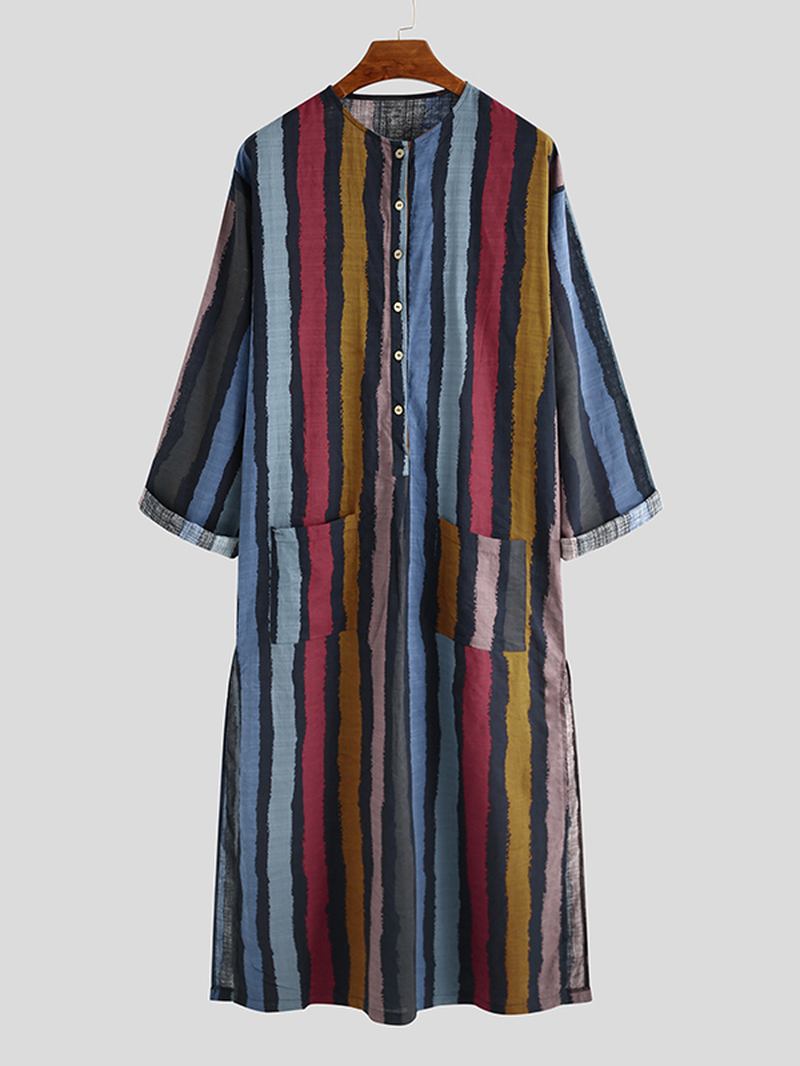 Herr Vintage Lösa Kaftan Toppar Herr Long Robe Loungewear Casual T-shirts