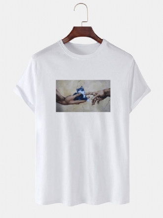 Katt- Och Gesttryck För Män Med Rund Hals Kortärmad Avslappnad T-shirt