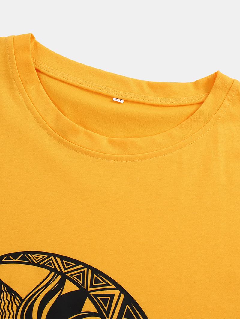 Män Funny Sun Moon Tecknad Filmtryck Andas Casual Kortärmade T-shirts