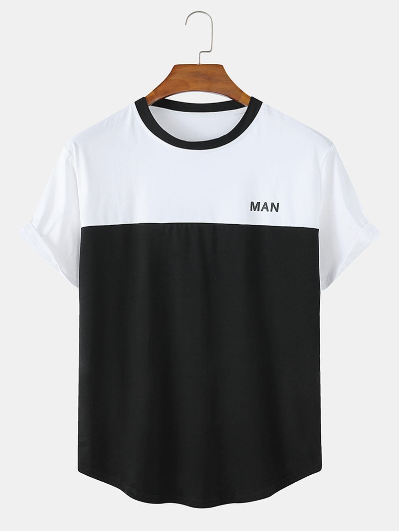 Män Patchwork Brevtryck Andas Rund Hals Casual Kortärmade T-shirts