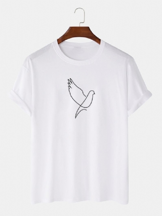 Män Stick Figur Peace Dove Med Tryck Vita Kortärmade Casual T-shirts