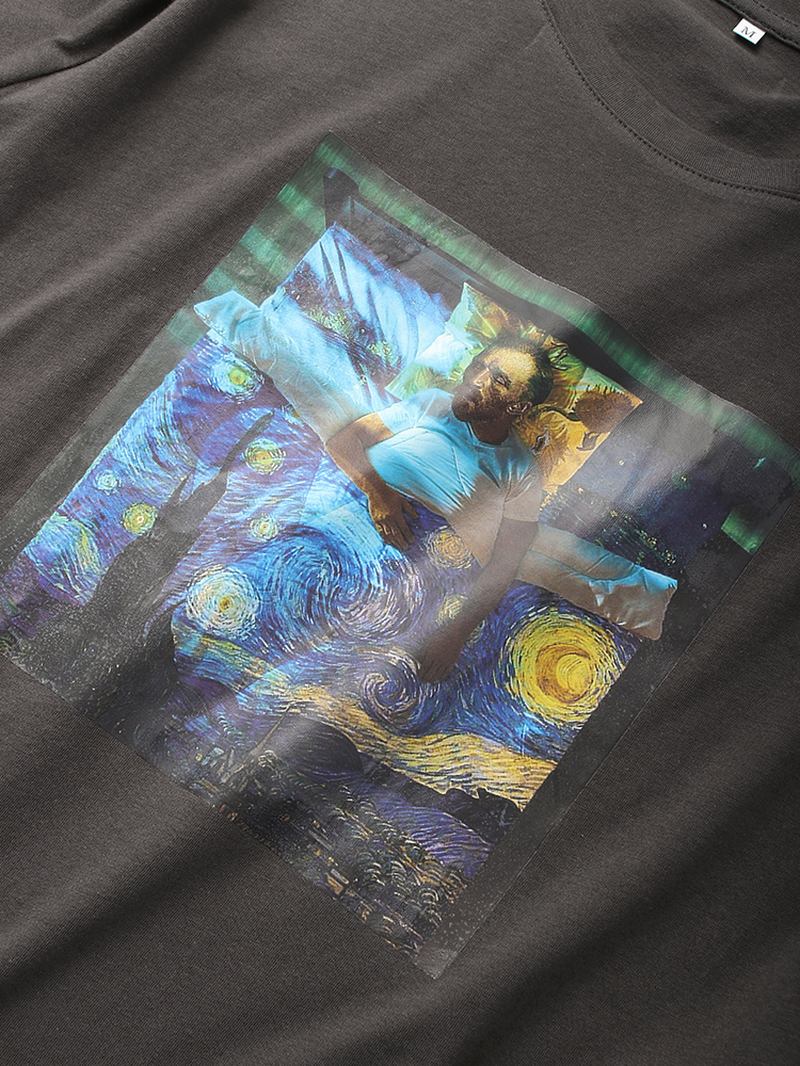 Mänsmålning Brösttryck 100% Bomull Rund Hals Daglig Kortärmad T-shirt