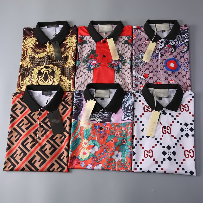 Mode Casual Kortärmad T-shirt Ungdom Retrotryck Lapel Ice Silk T-shirt