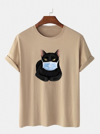 Mode Tecknad Kattmask Med Kortärmade T-shirts Med O-hals