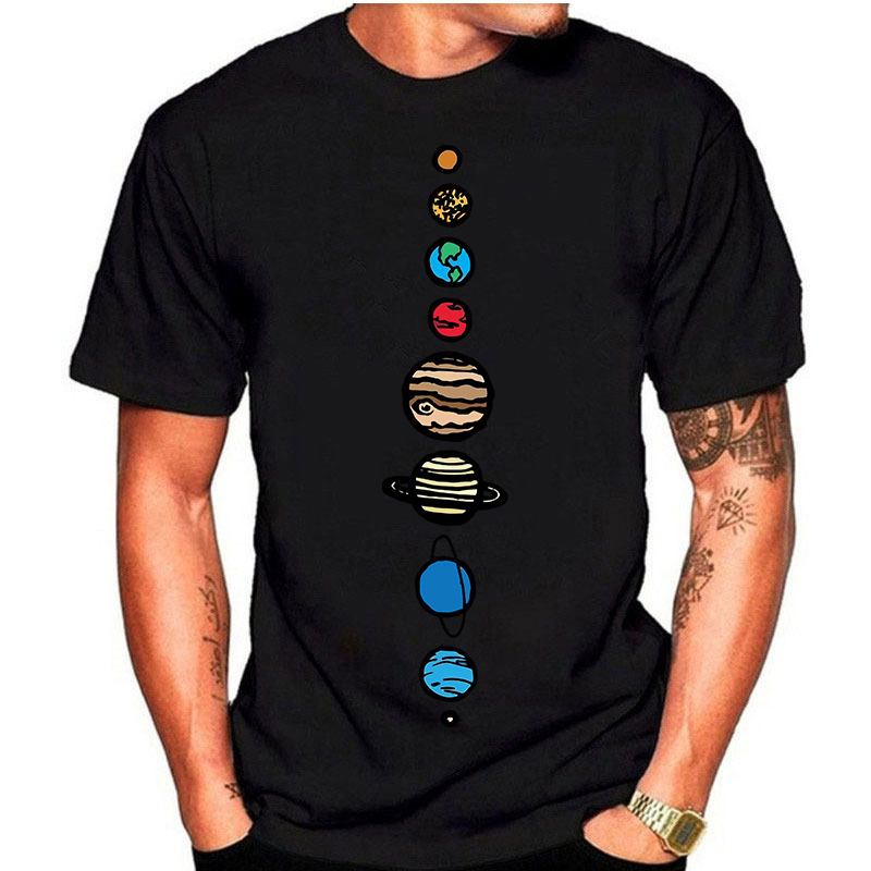 Sommar Män Solar System Planet Rund Hals Kort Ärm