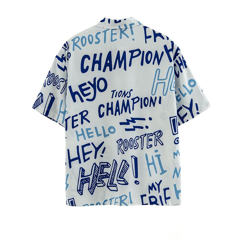 Street Letter Doodle Blommor Shirt Kortärmad Herr
