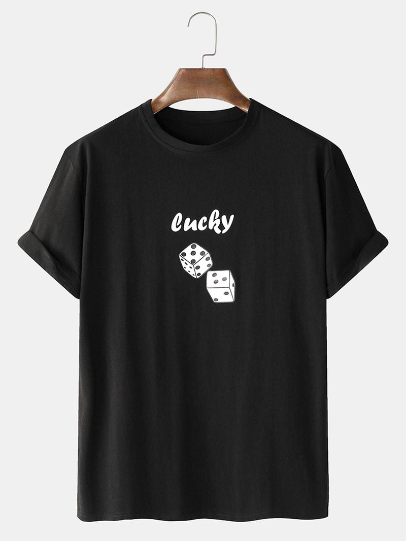 Tärningsmönster För Herrtryck Lösa Lätt Casual T-shirts I Bomull Med Rund Hals