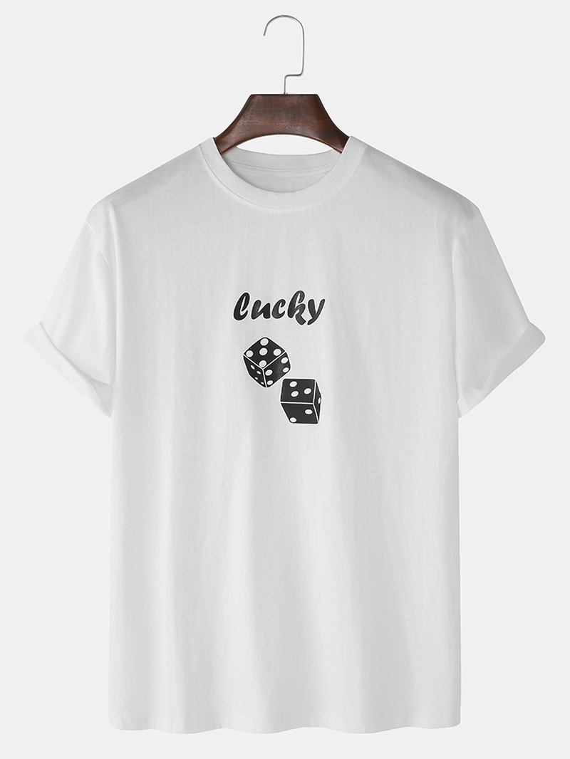 Tärningsmönster För Herrtryck Lösa Lätt Casual T-shirts I Bomull Med Rund Hals
