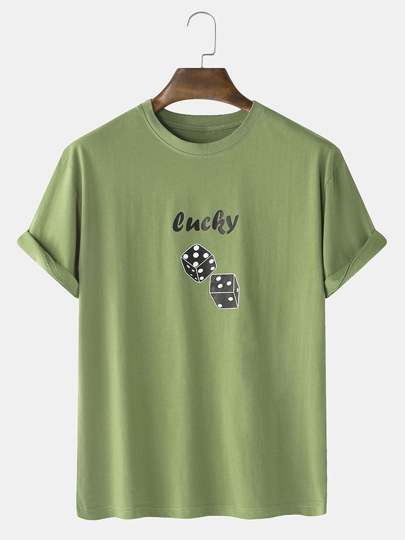 Tärningsmönster För Herrtryck Lösa Lätt Casual T-shirts I Bomull Med Rund Hals