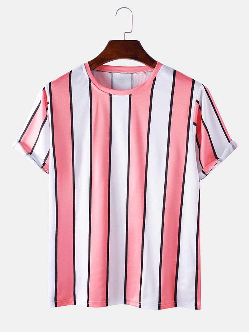 Vertikal Rand För Män Med Rund Hals Kortärmad Avslappnad T-shirt