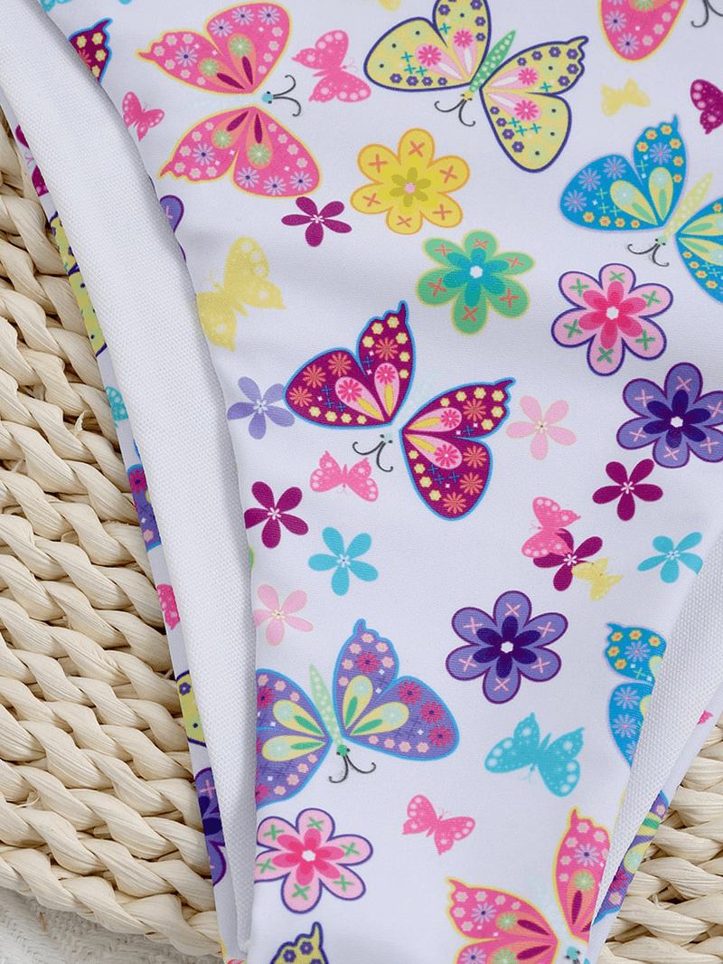 Butterfly Blommönster Ärmlösa Justerbara Remmar Beach Badkläder Bikini