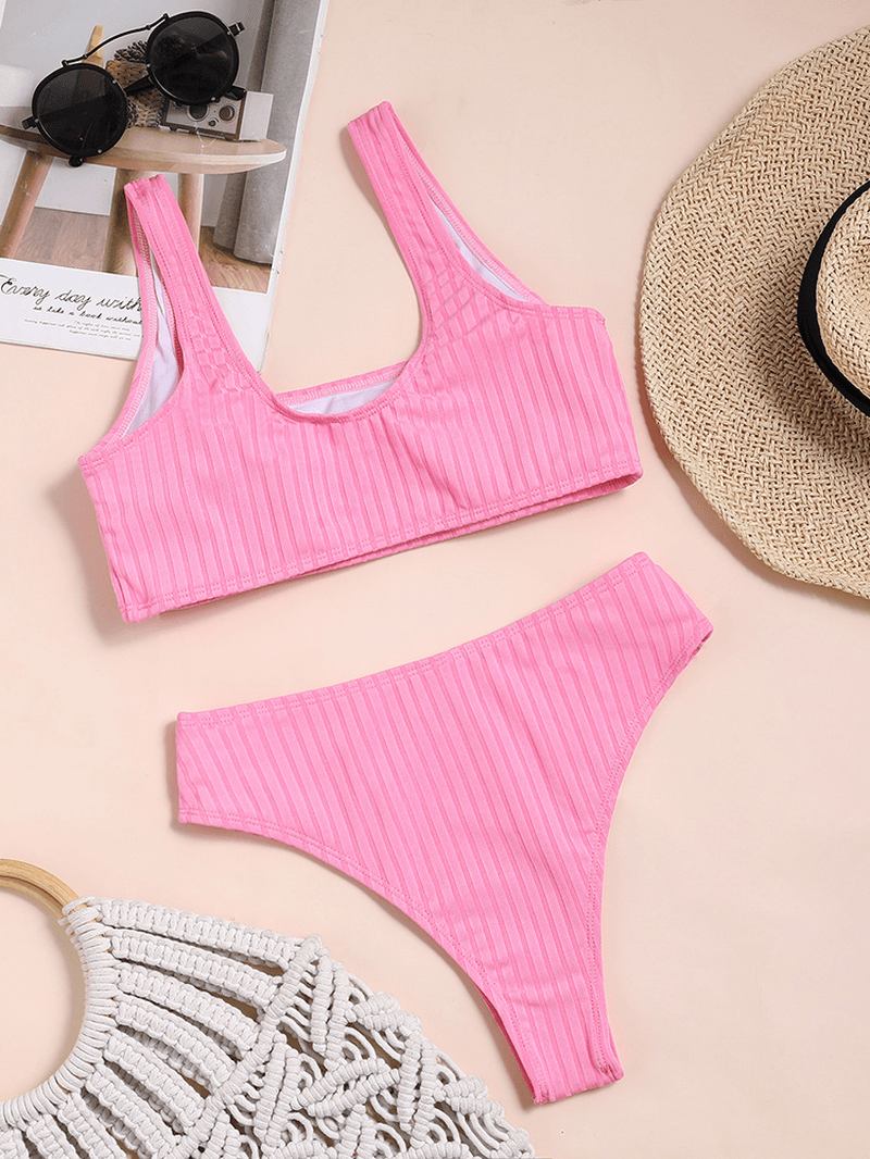 Enfärgad Plain Stripe Casual Bikini Badkläder
