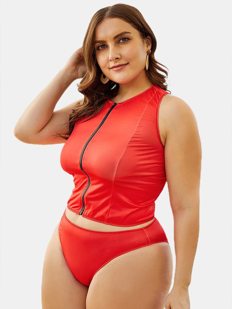 Front Zip Up Racer Back Tops Med Mid Waist Bottoms Bikini