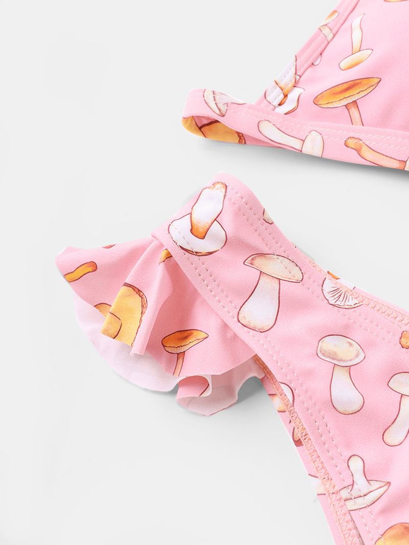 Grönsaker Svamp Med Tryck V-hals Casual Bikini Sets Med Låg Midja