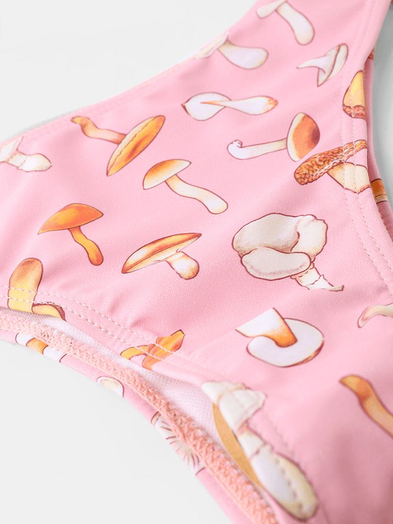 Grönsaker Svamp Med Tryck V-hals Casual Bikini Sets Med Låg Midja